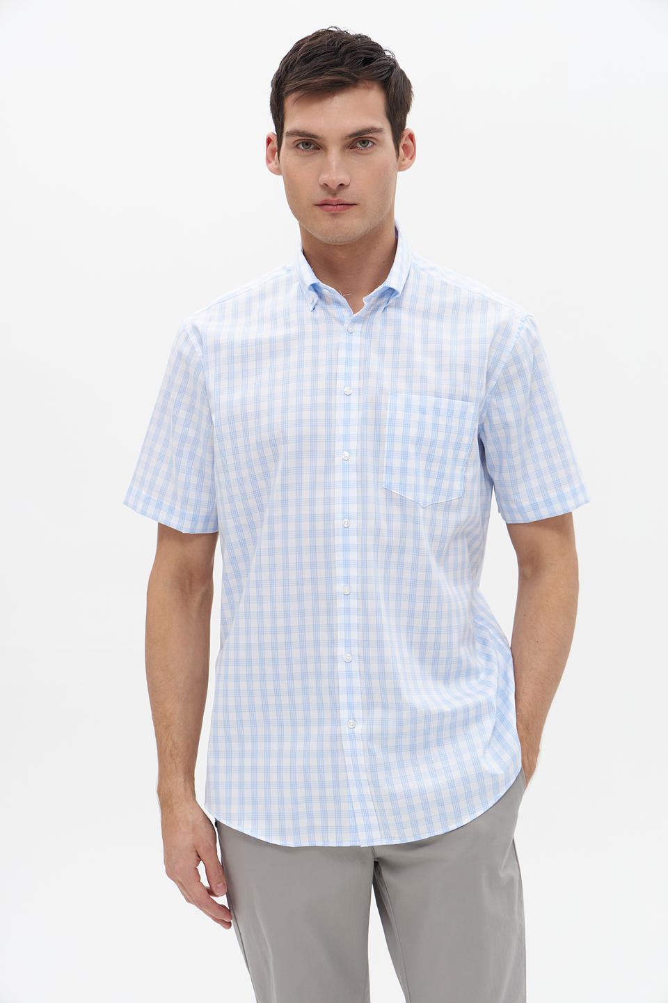 Рубашка кр Seidensticker в клетку голубая