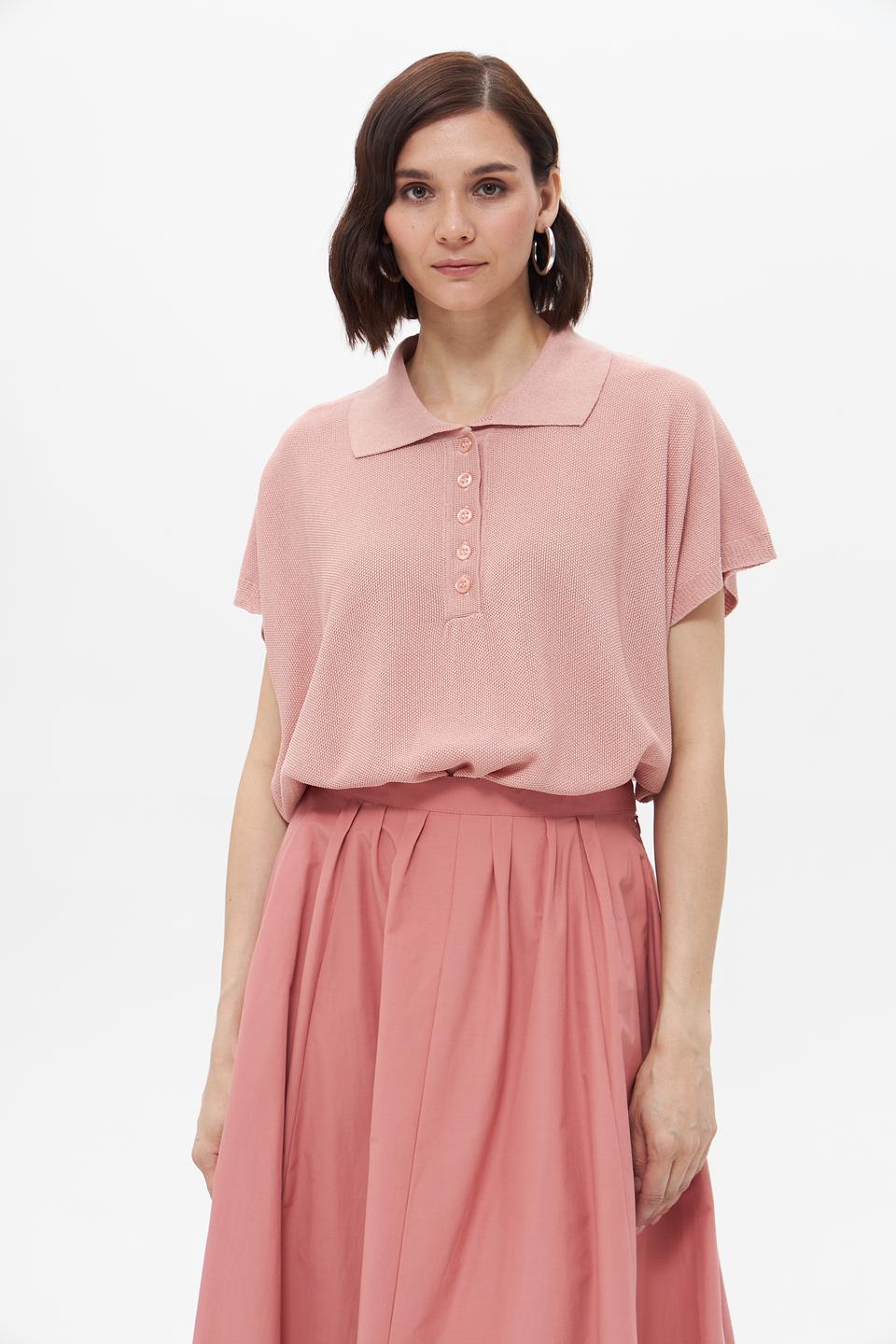 Пуловер Croche с воротником-поло розовый