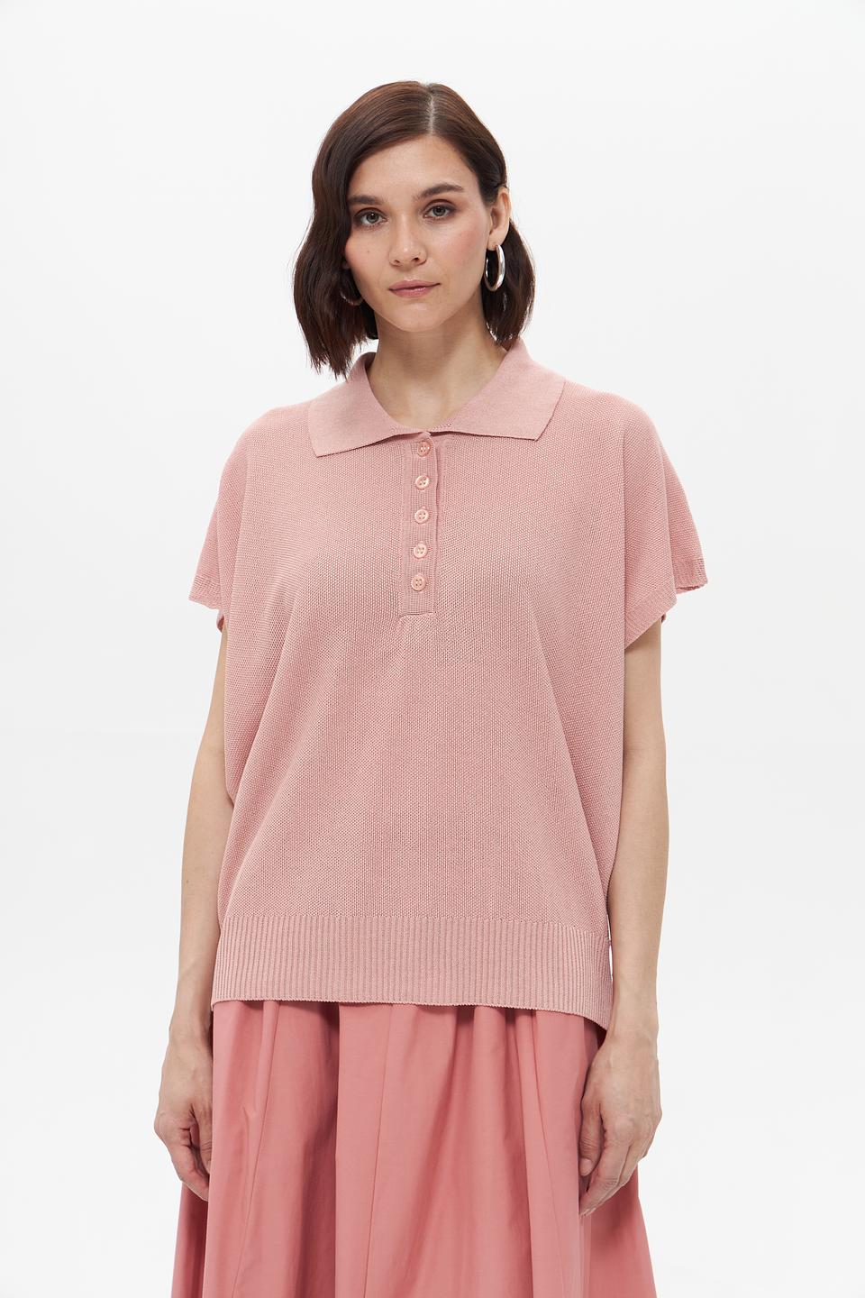 Пуловер Croche с воротником-поло розовый
