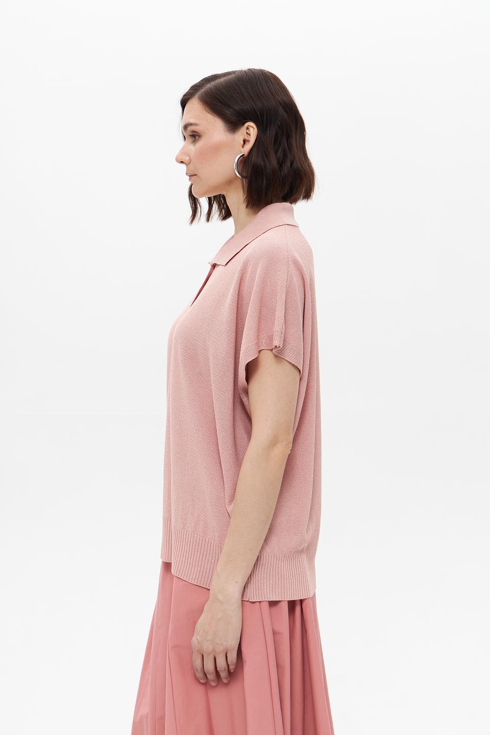 Пуловер Croche с воротником-поло розовый