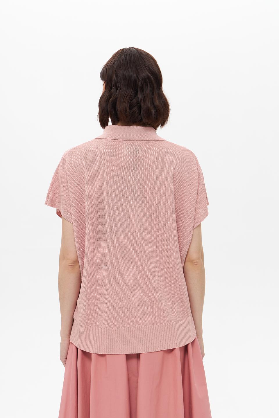 Пуловер Croche с воротником-поло розовый