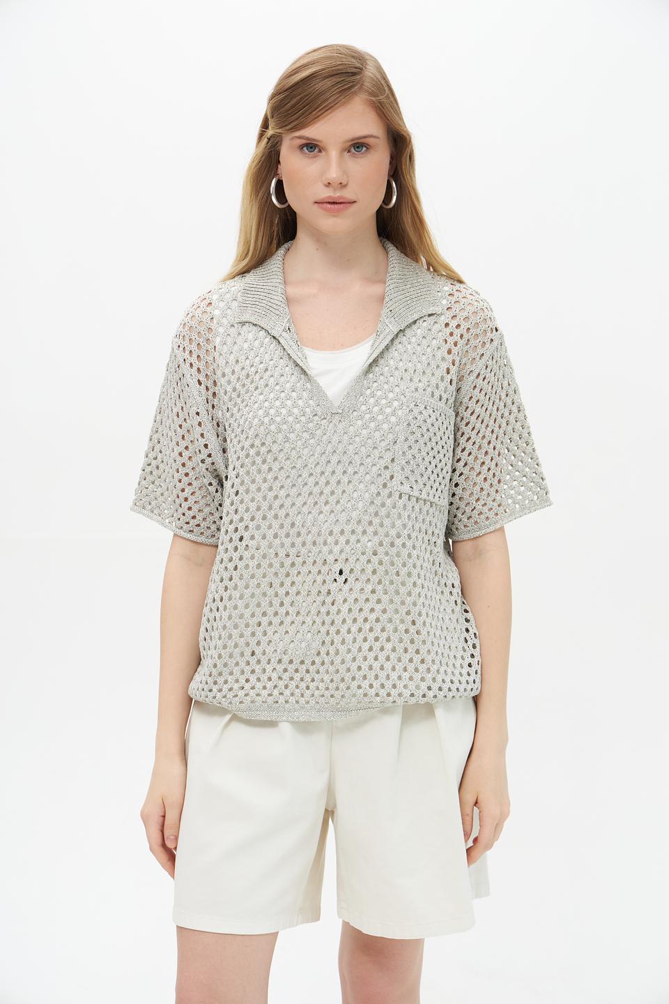 Пуловер Lecomte ажурный серый