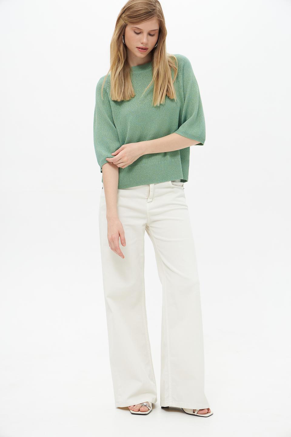 Пуловер Lecomte зелёный с 3/4 рукавом