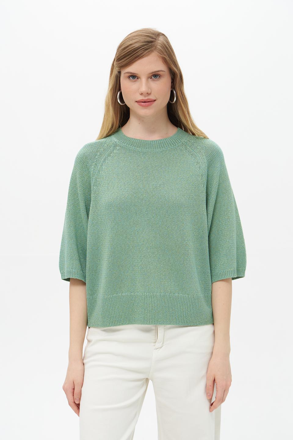 Пуловер Lecomte зелёный с 3/4 рукавом