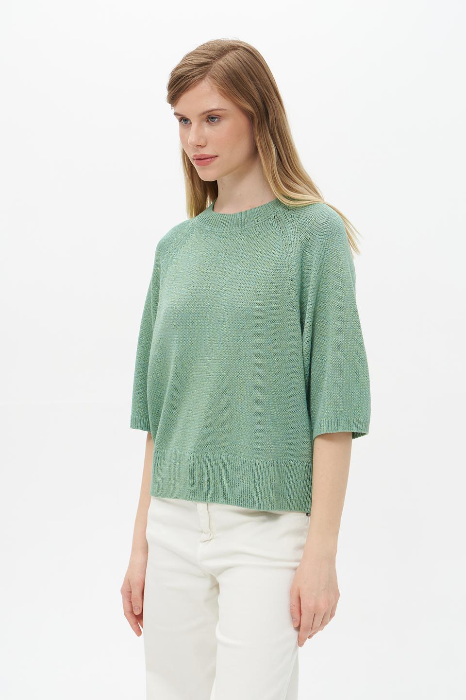 Пуловер Lecomte зелёный с 3/4 рукавом