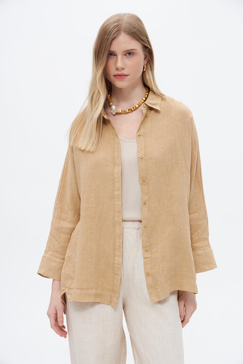 Блуза Oui из льна бежевая