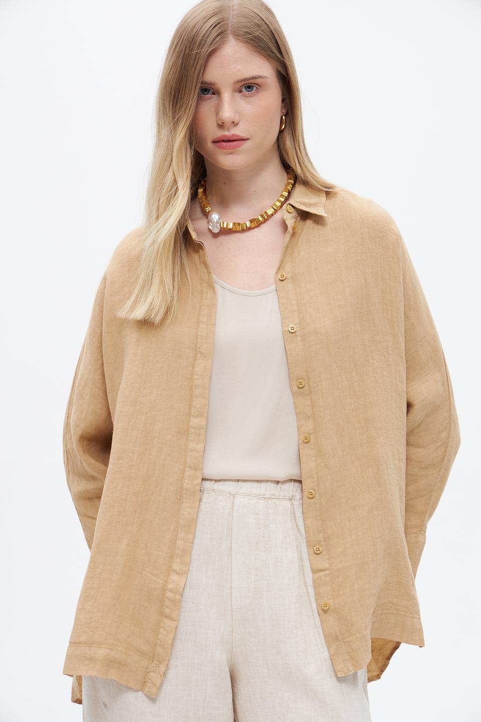 Блуза Oui из льна бежевая