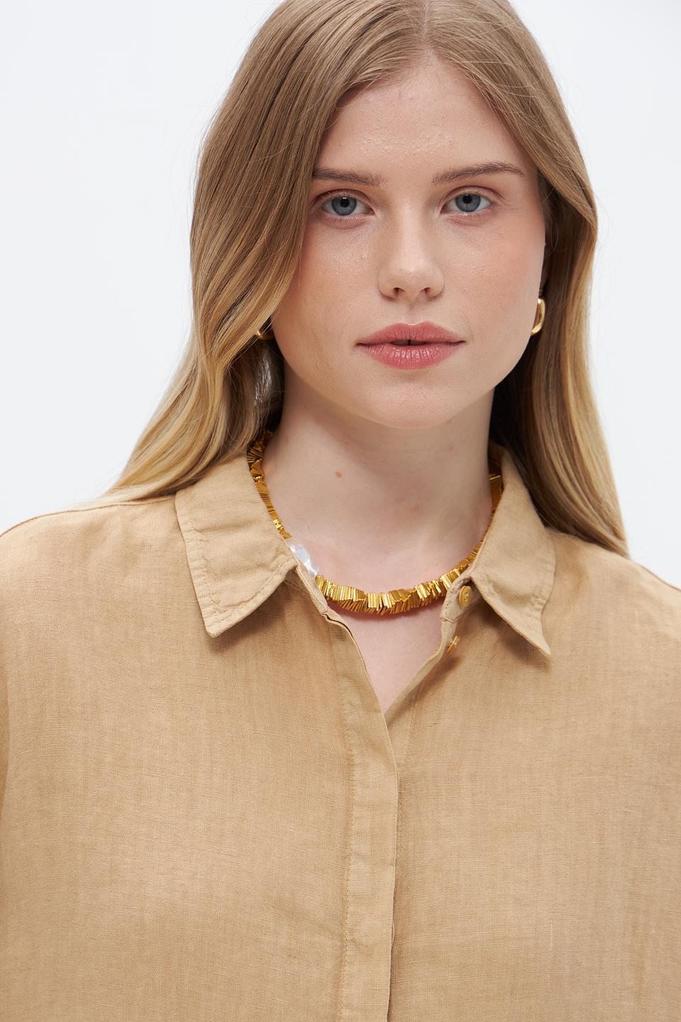 Блуза Oui из льна бежевая
