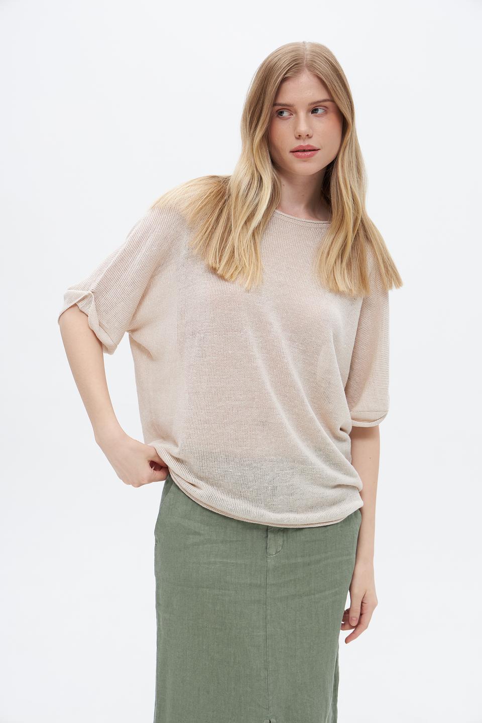 Пуловер Oui из льна бежевый