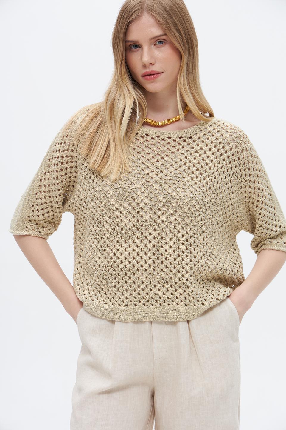 Пуловер Oui ажурный бежевый