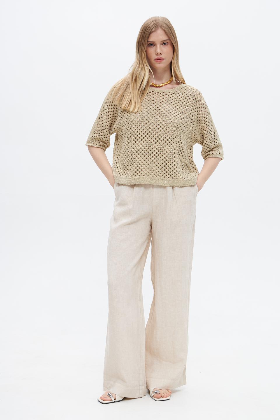 Пуловер Oui ажурный бежевый