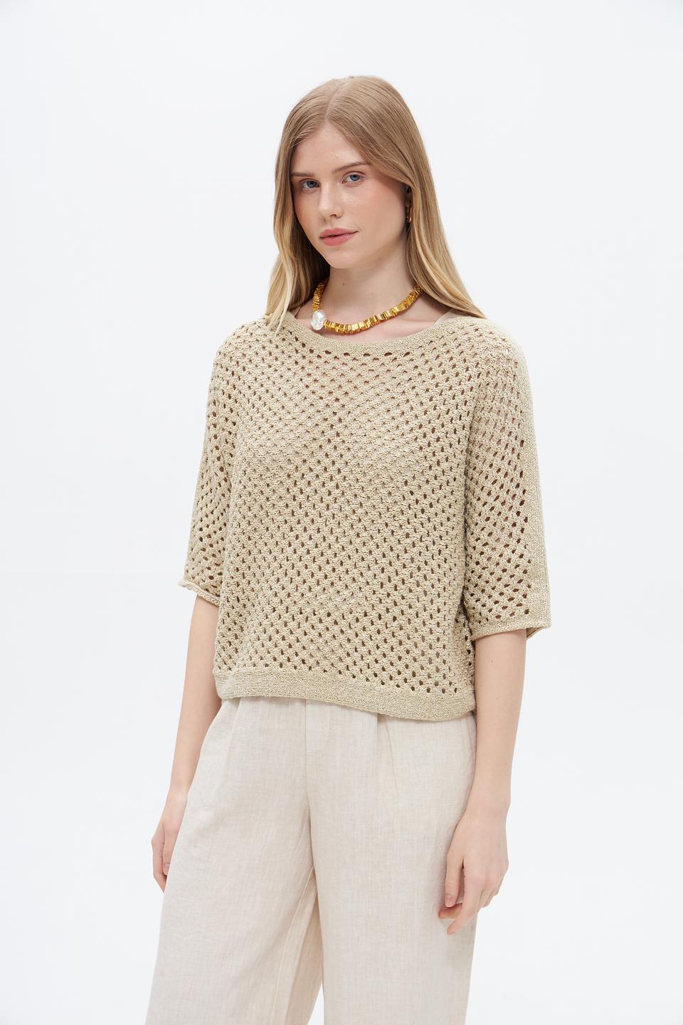 Пуловер Oui ажурный бежевый