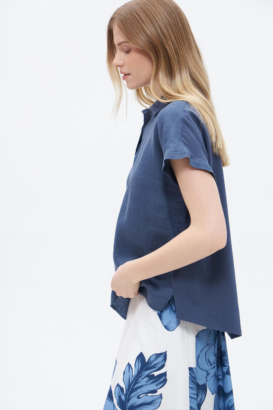 Блуза Oui из льна, синяя