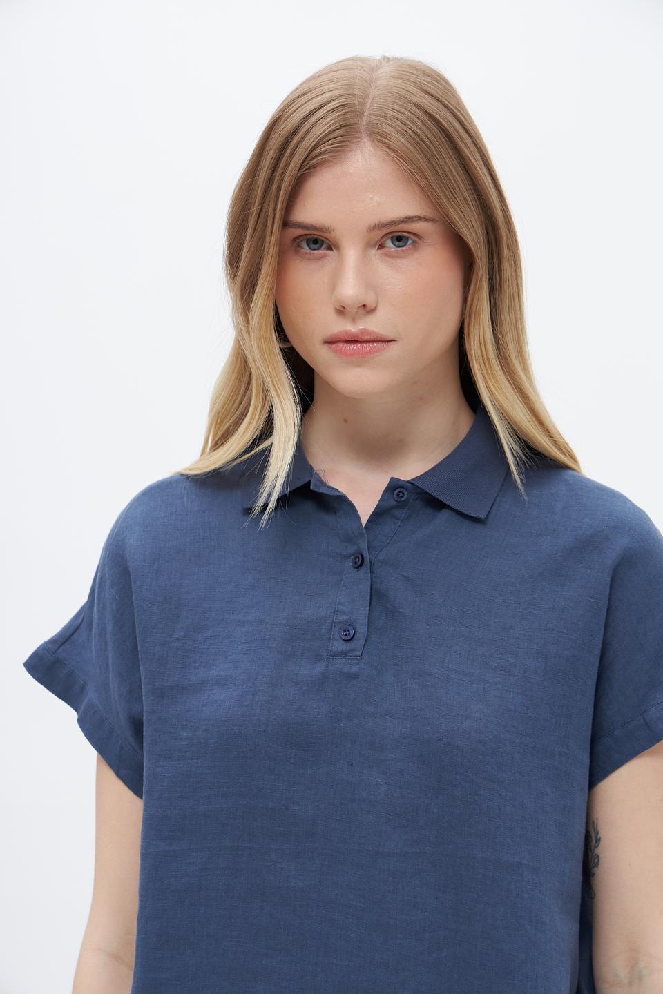 Блуза Oui из льна, синяя