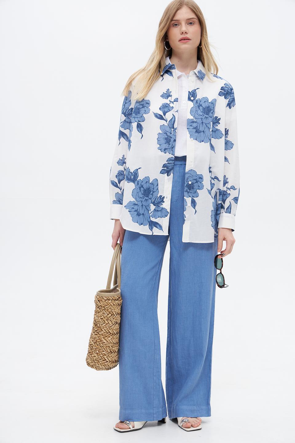 Брюки клёш Oui голубые