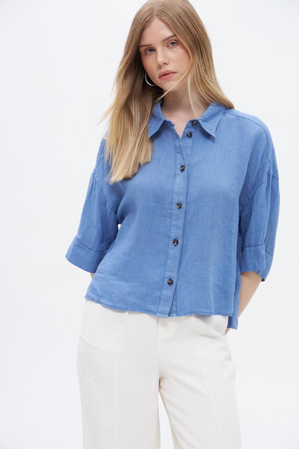Блуза Oui из льна голубая