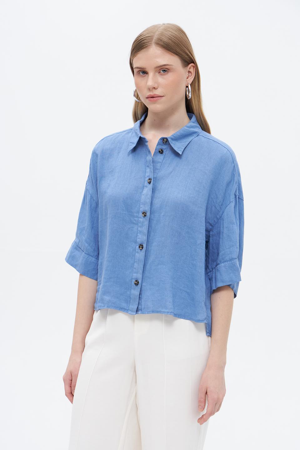 Блуза Oui из льна голубая