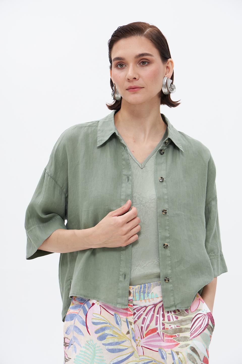 Блуза Oui из льна хаки