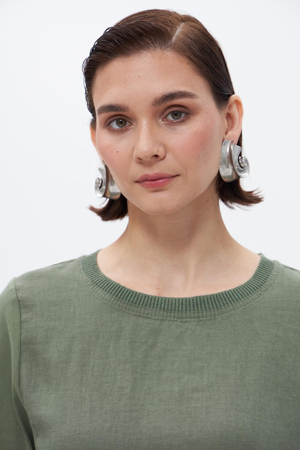 Платье Oui из льна оливковое