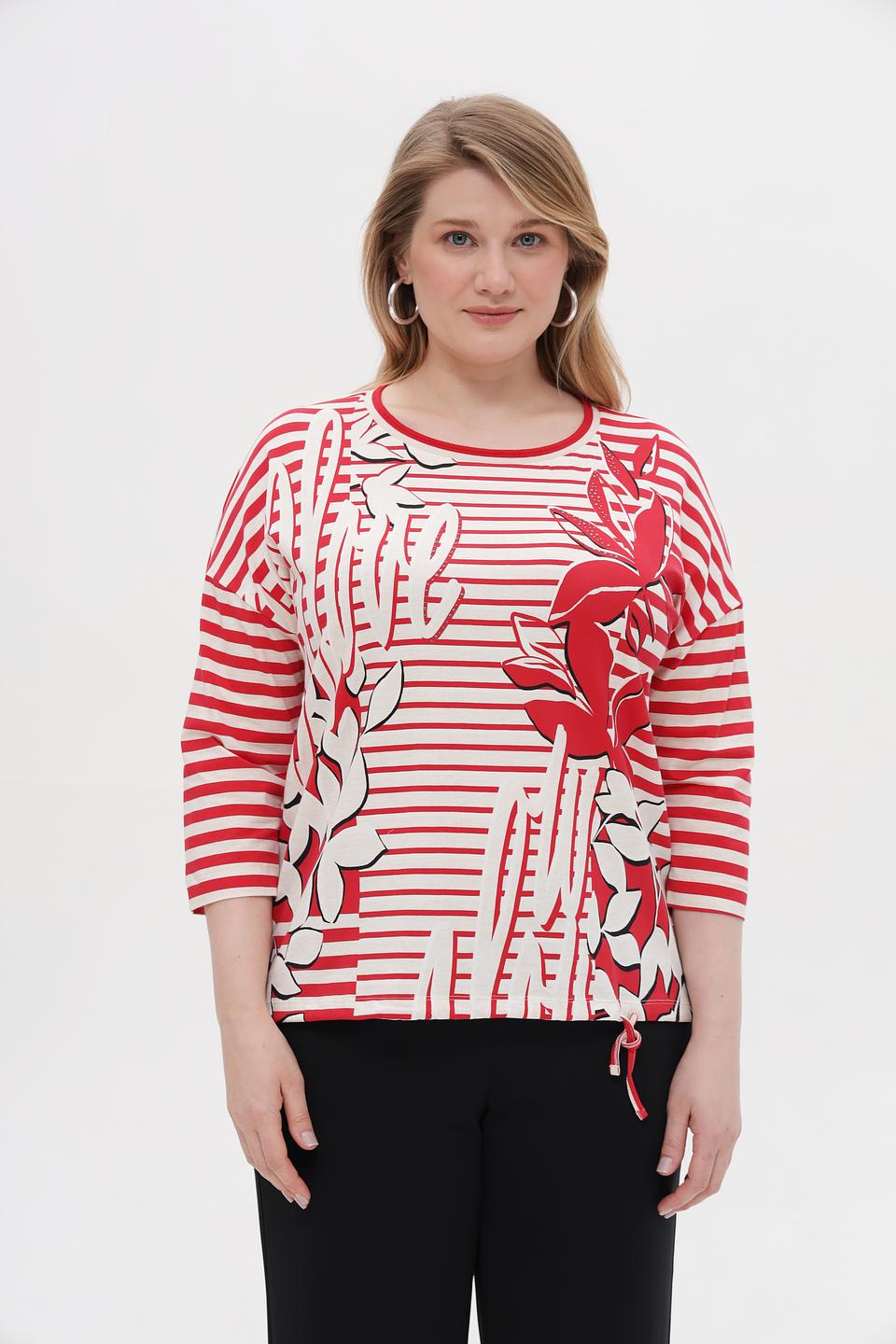 Блуза Olsen в полоску с цветами