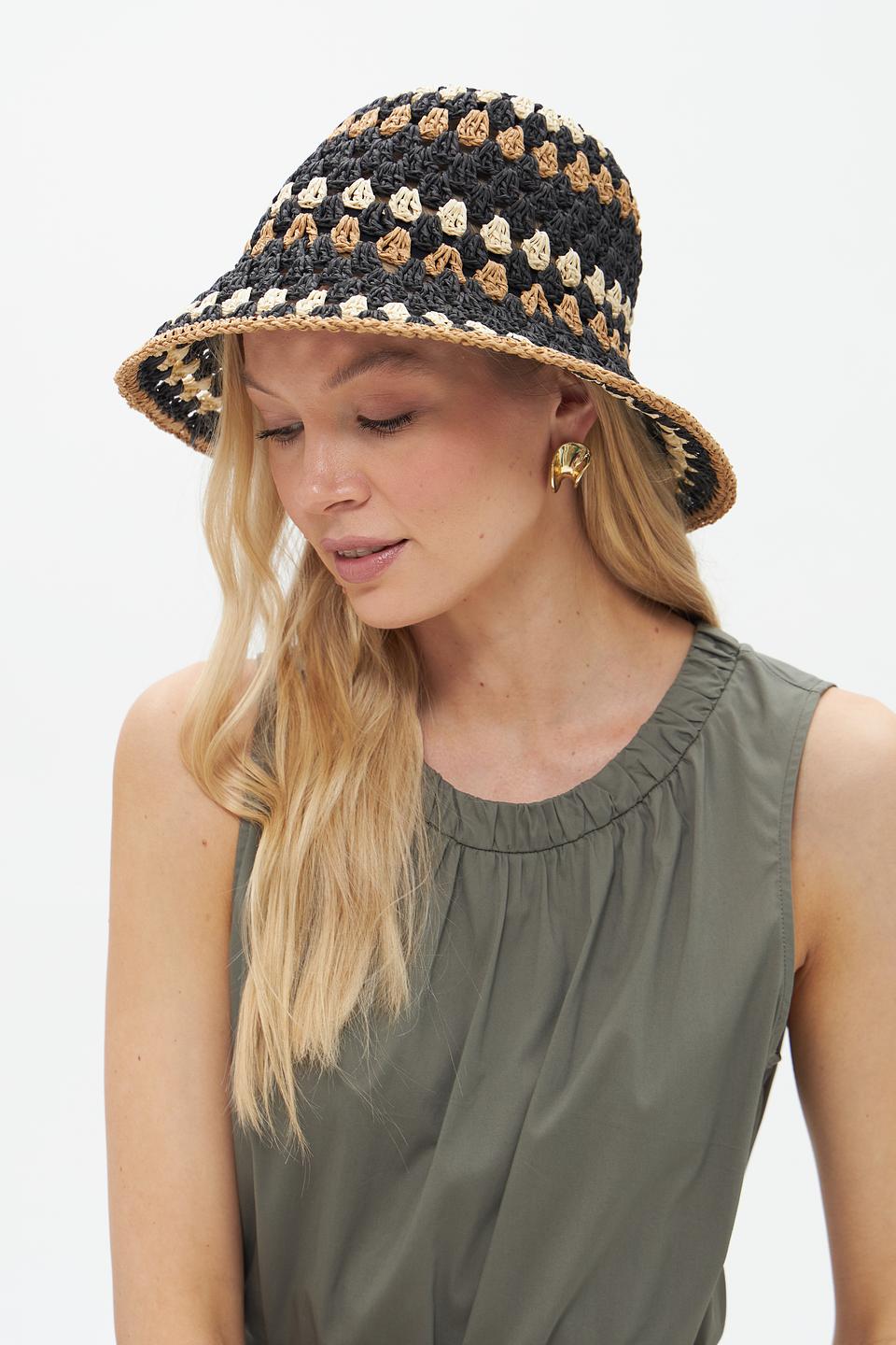 Шляпа Seeberger плетёная чёрно-бежевая