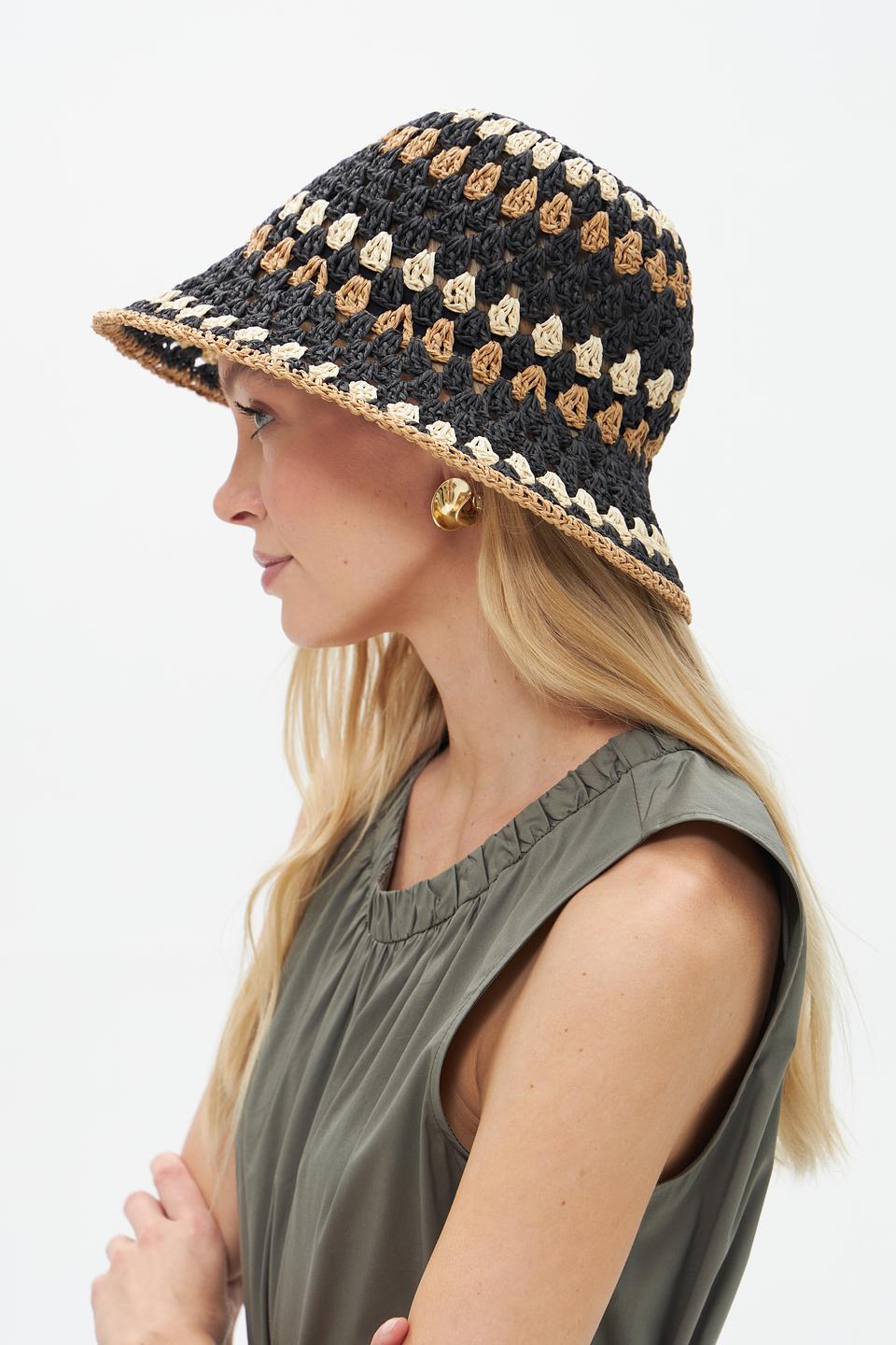 Шляпа Seeberger плетёная чёрно-бежевая