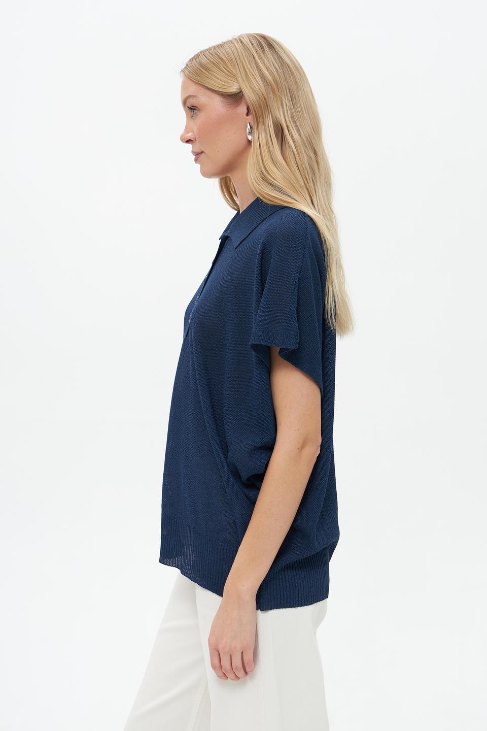 Пуловер Croche с воротником-поло тёмно-синий