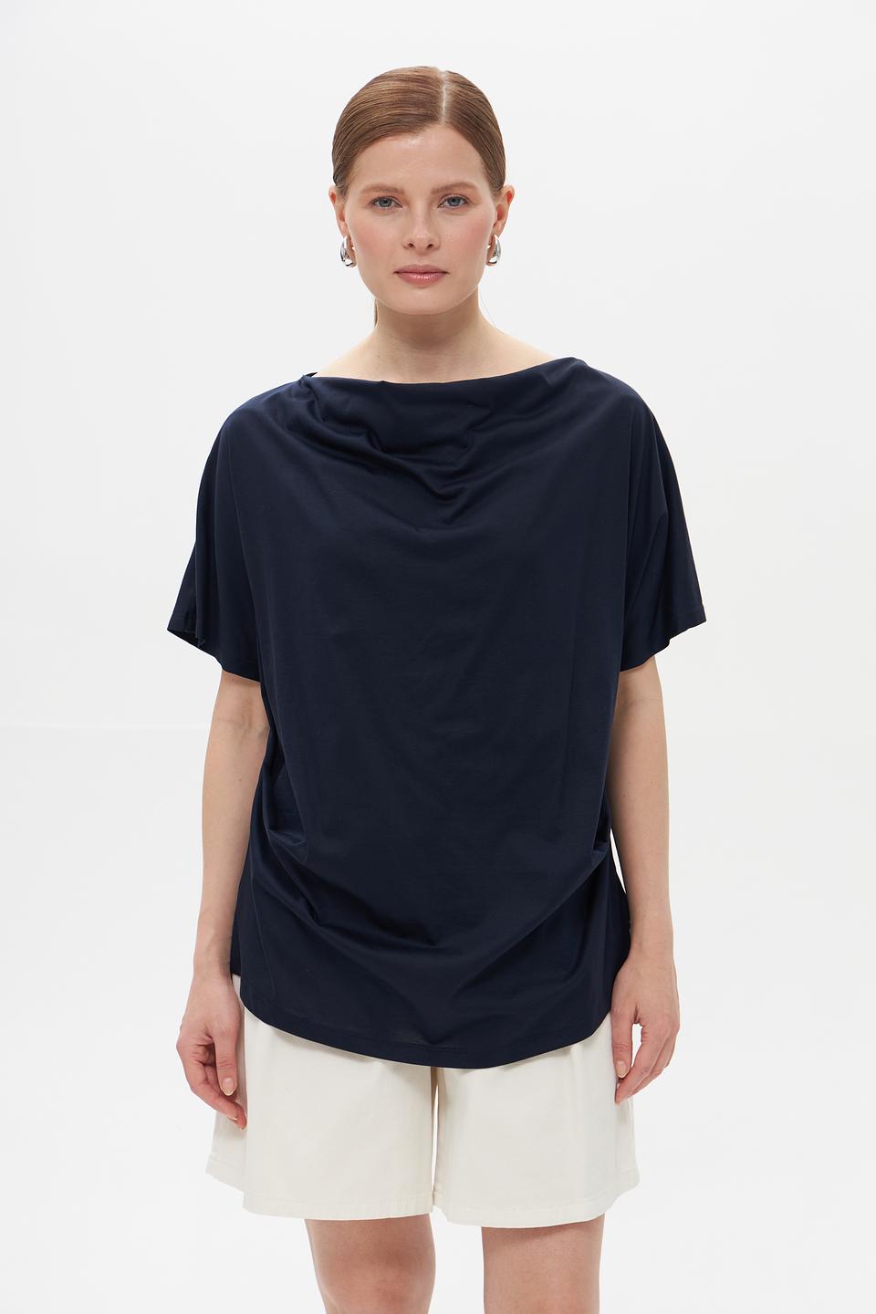 Футболка Croche с драпировкой темно-синяя