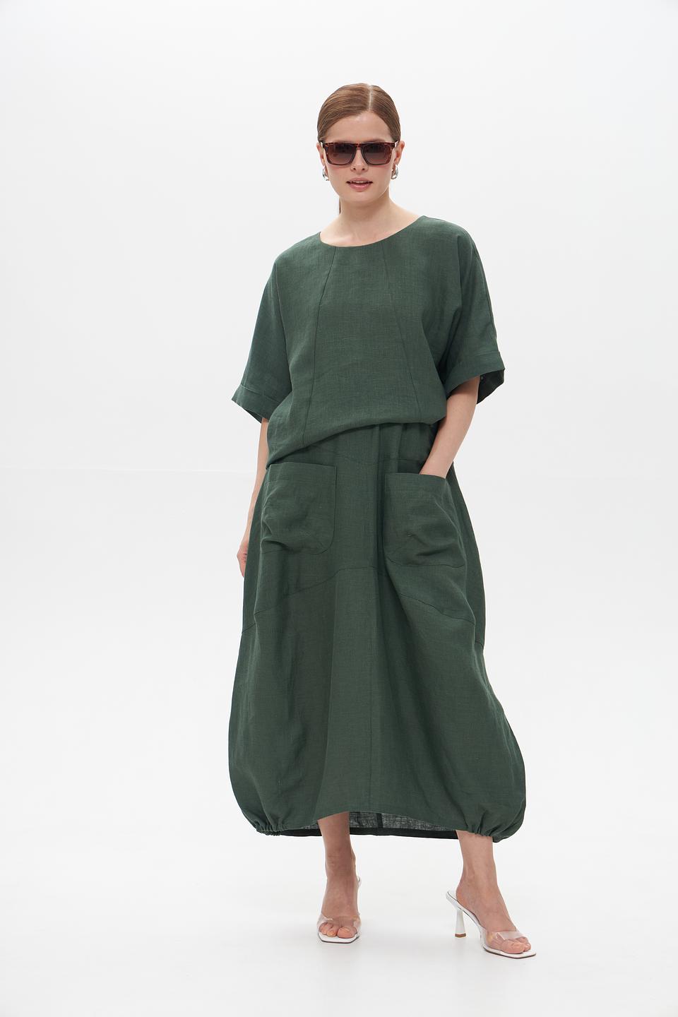 Юбка Electra style зеленая льняная