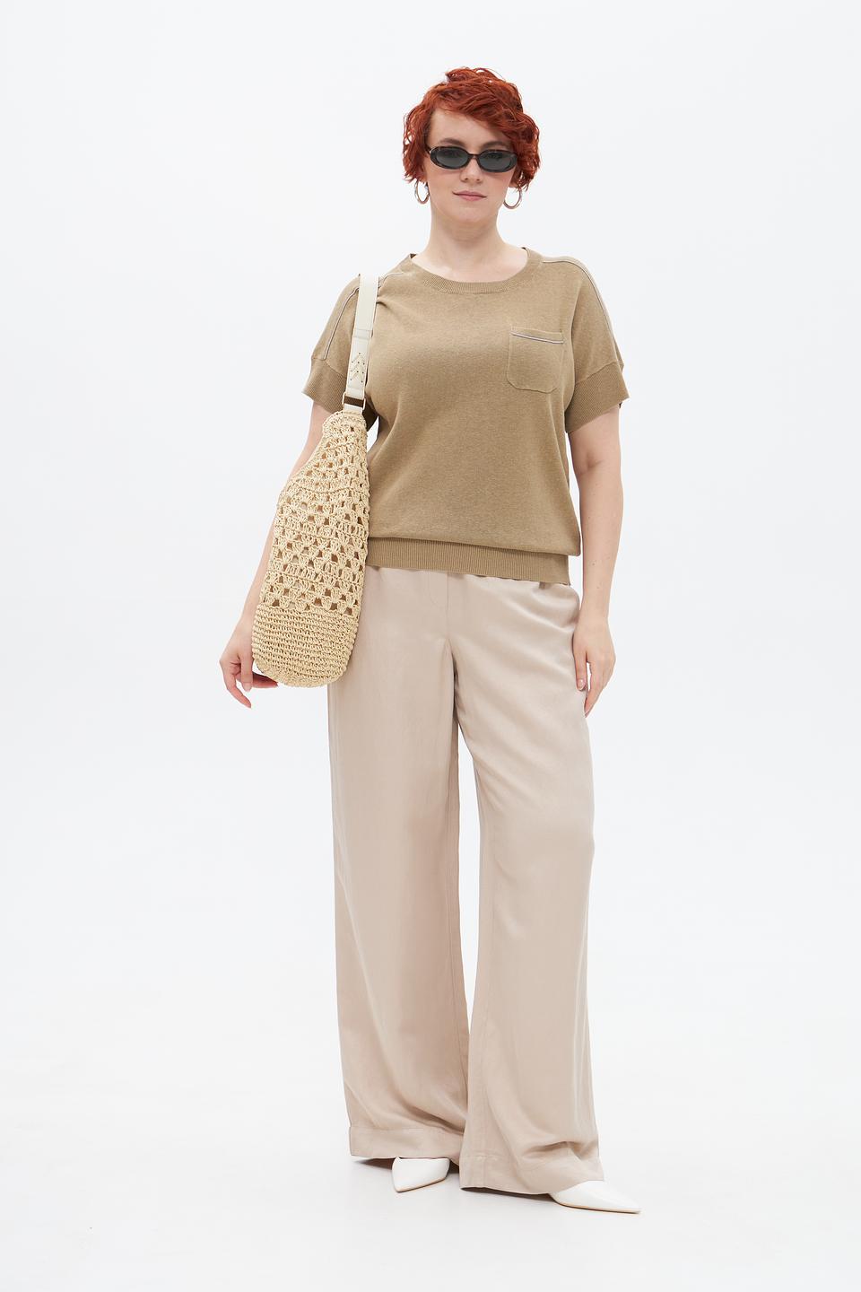 Пуловер Lebek с карманом бежевый