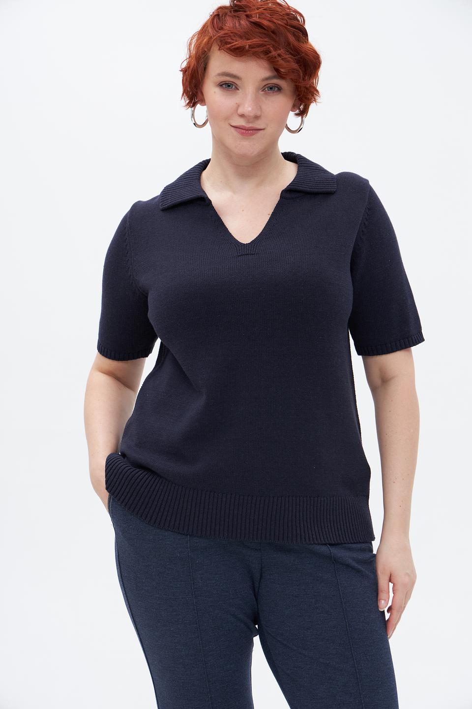 Пуловер Lebek с воротником-поло тёмно-синий