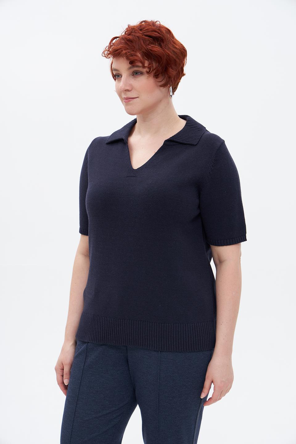 Пуловер Lebek с воротником-поло тёмно-синий