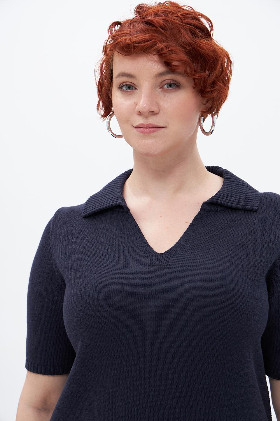 Пуловер Lebek с воротником-поло тёмно-синий