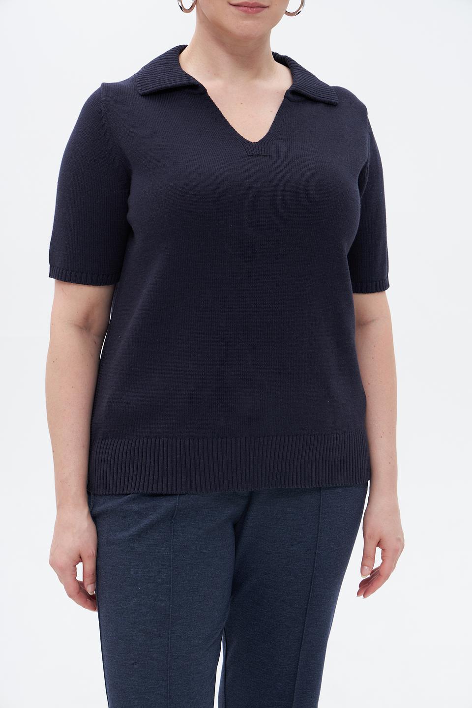 Пуловер Lebek с воротником-поло тёмно-синий