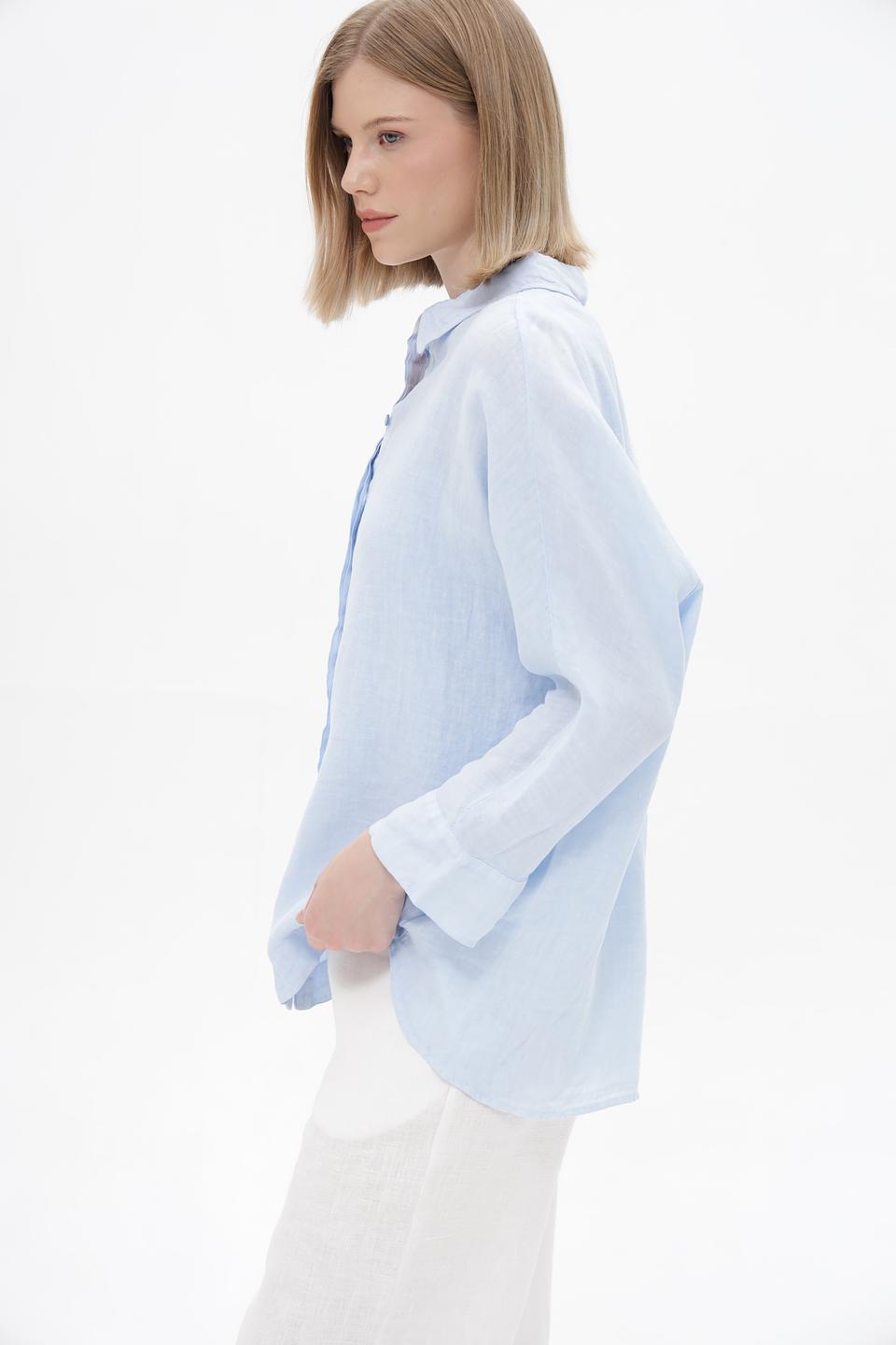 Блуза Oui из льна голубого цвета