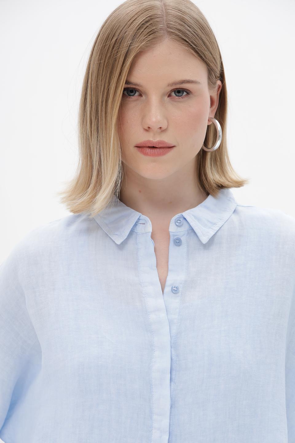 Блуза Oui из льна голубого цвета