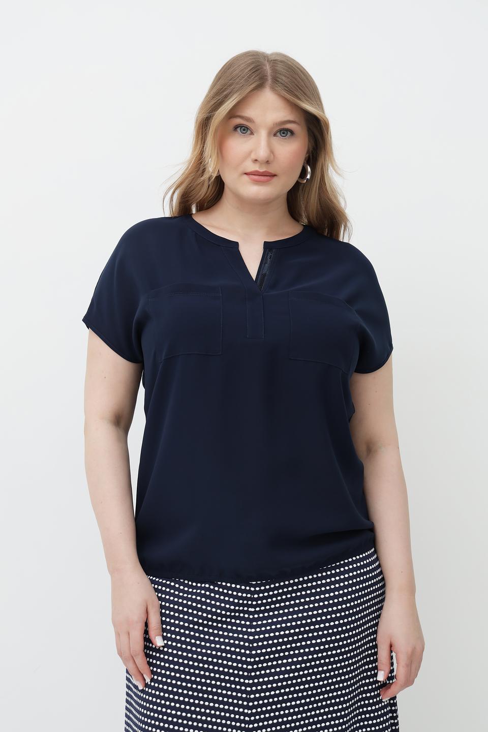 Блузка Rabe collection темно-синяя с карманом