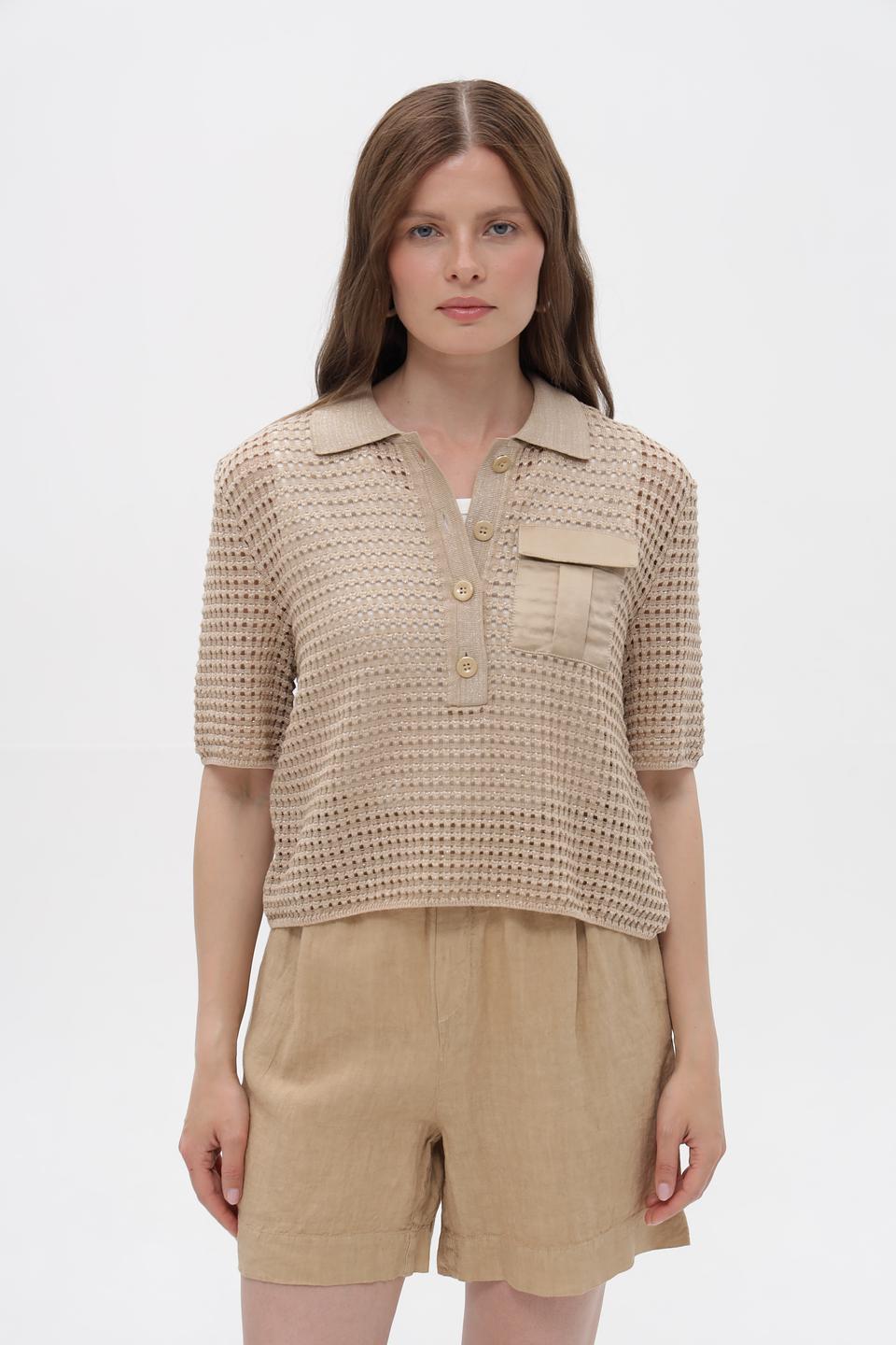 Пуловер Marc Cain с карманом бежевый