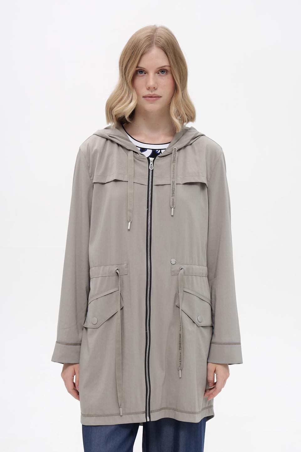 Плащ Time Zone с капюшоном, серо-бежевый