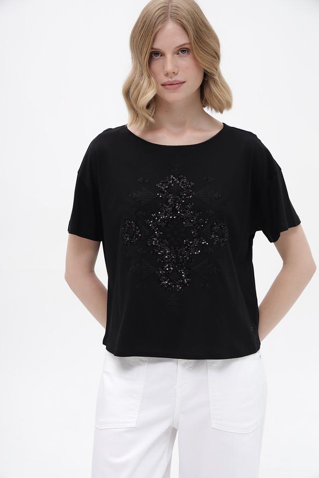 Футболка Monari с пайетками чёрная