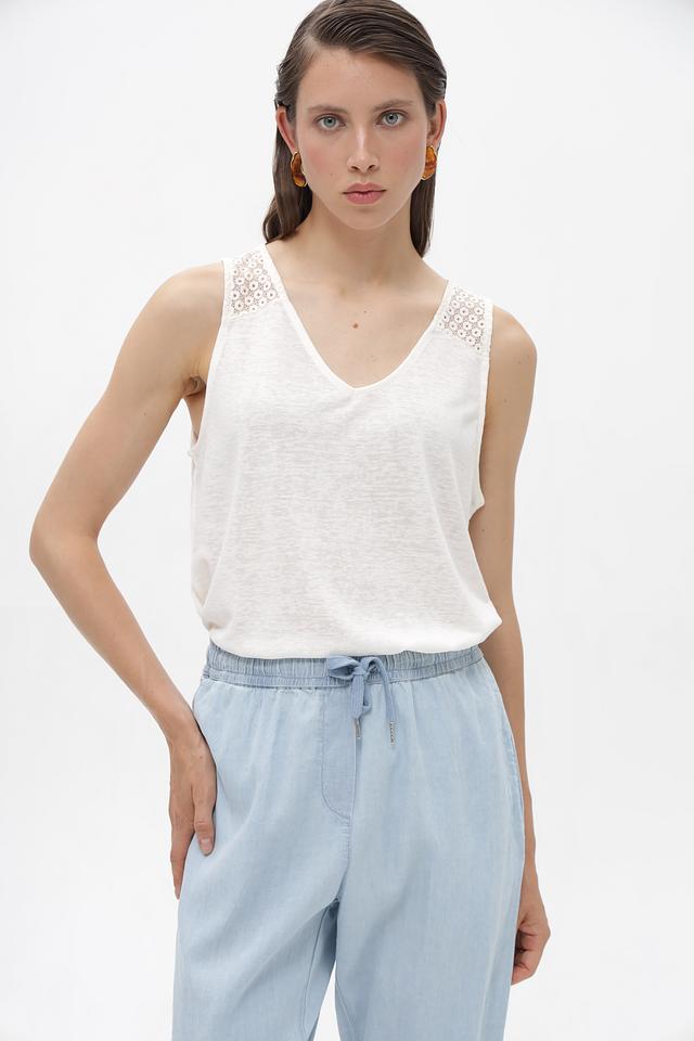 Топ Broadway с кружевом молочный