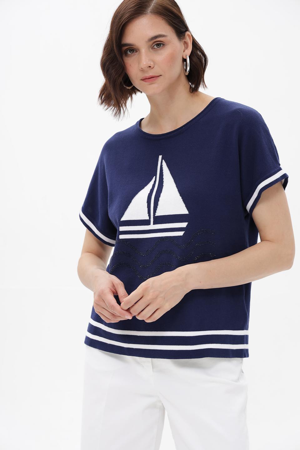 Пуловер Passioni с яхтой синий