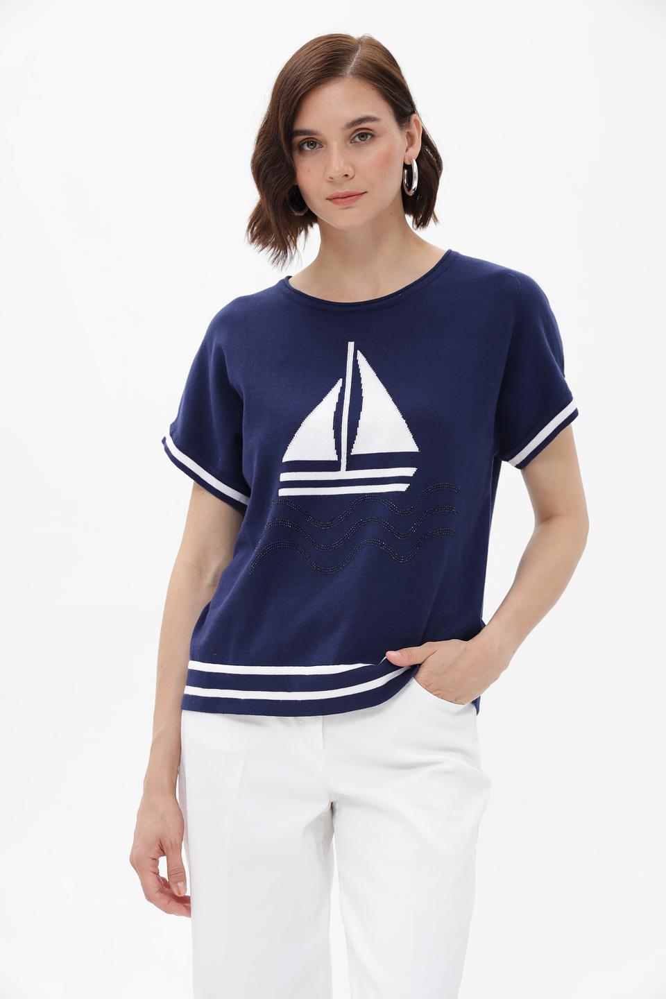 Пуловер Passioni с яхтой синий