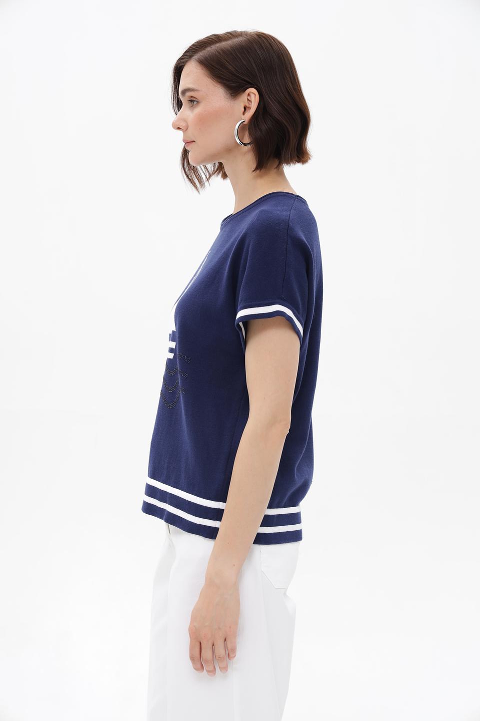 Пуловер Passioni с яхтой синий