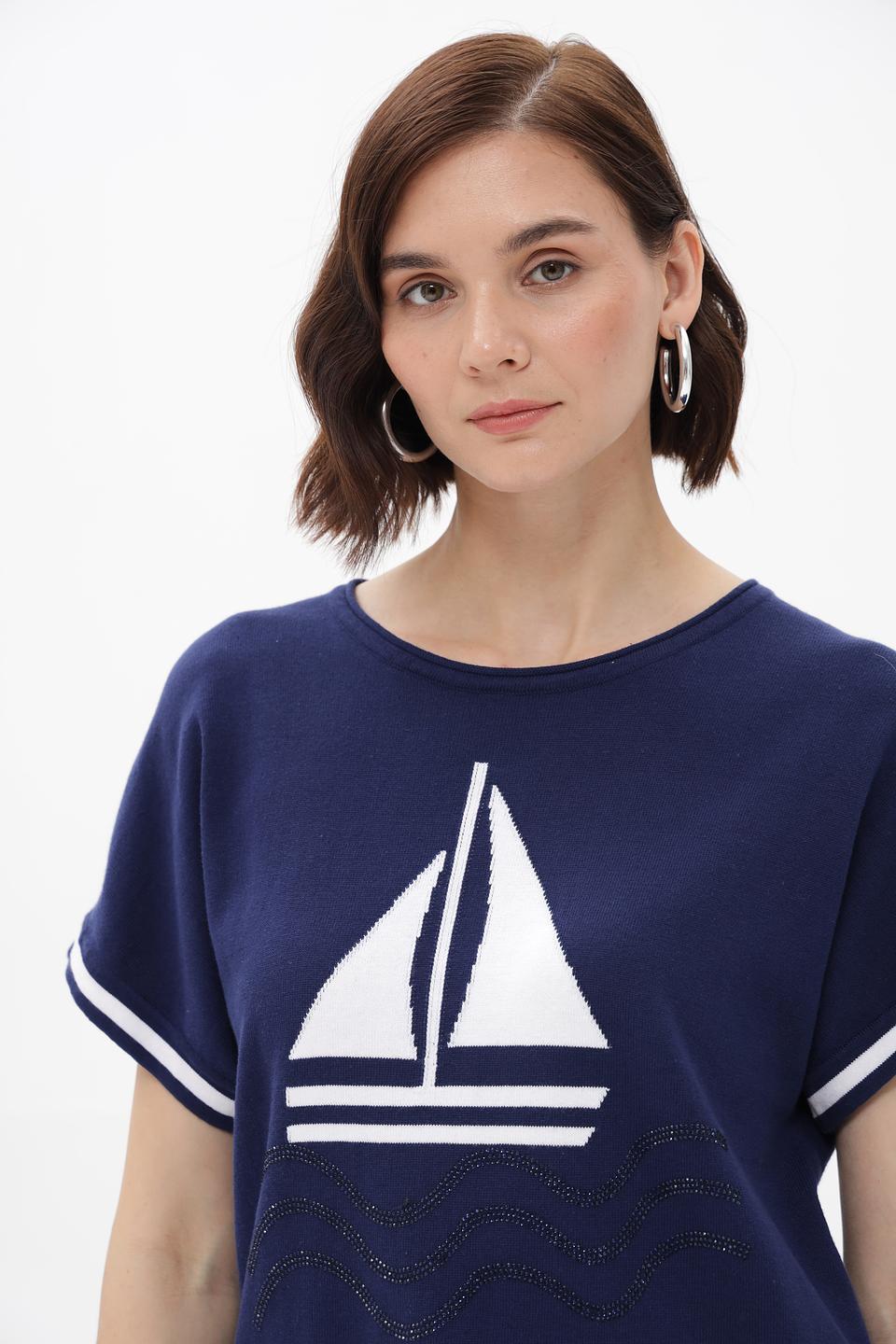 Пуловер Passioni с яхтой синий