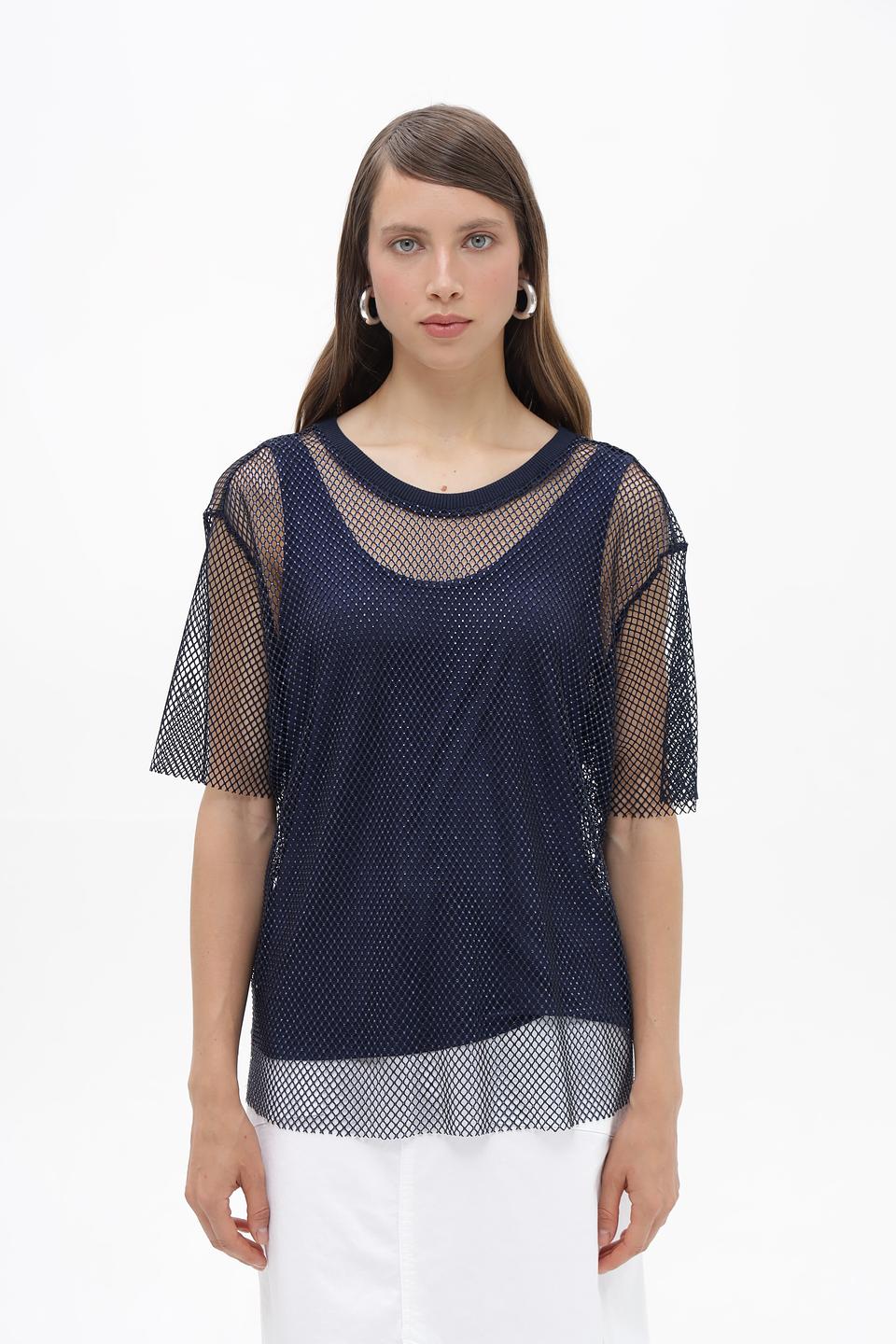 Блузка Lecomte сетчатая темно-синяя