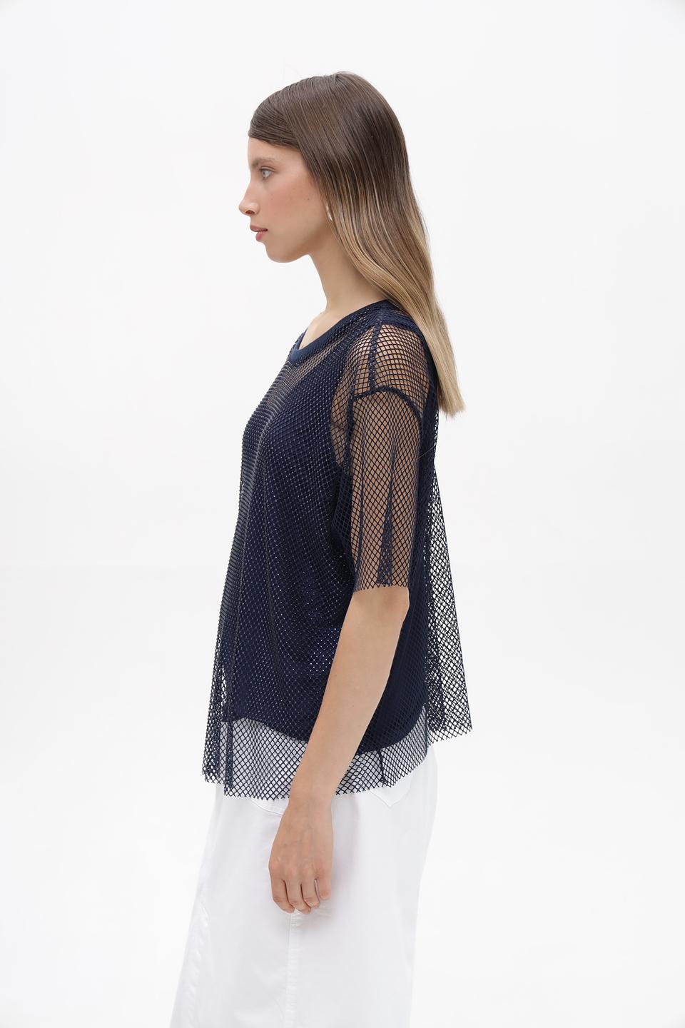 Блузка Lecomte сетчатая темно-синяя