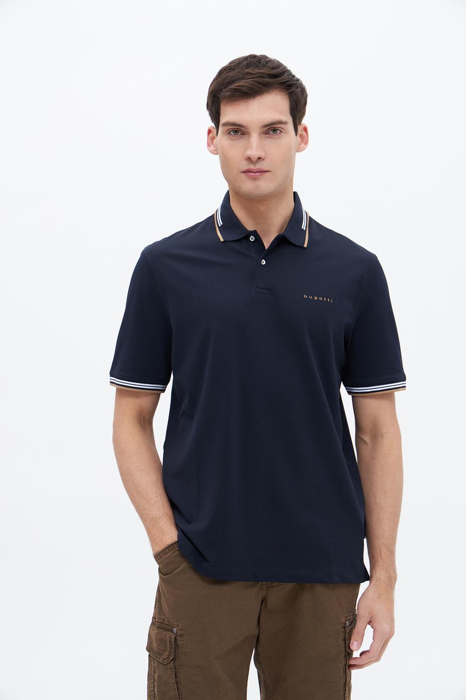 Поло Bugatti темно-синее с полоской