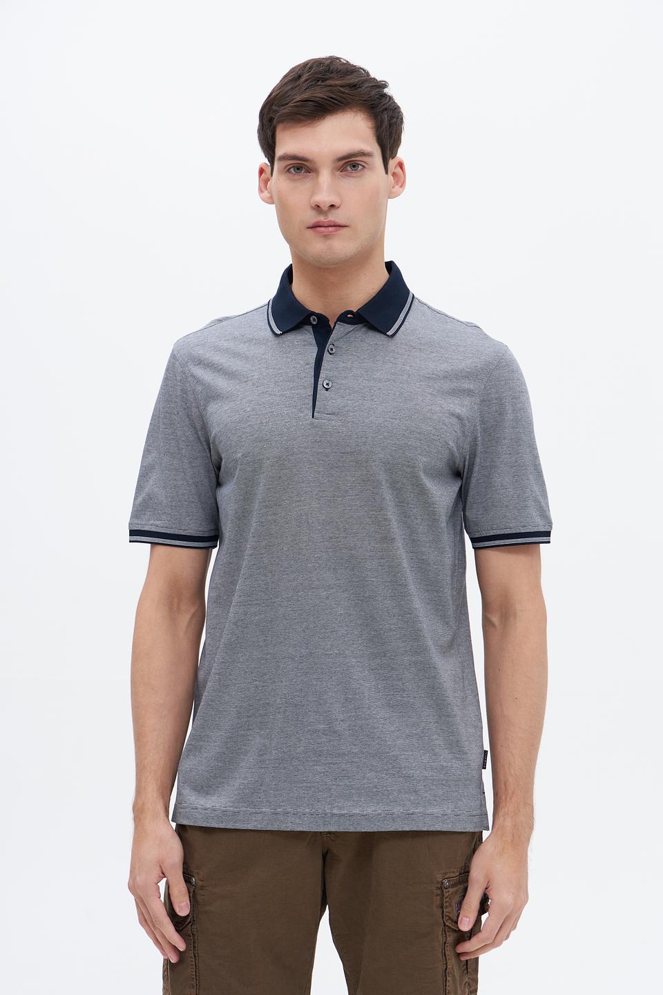 Поло Bugatti серое с синим
