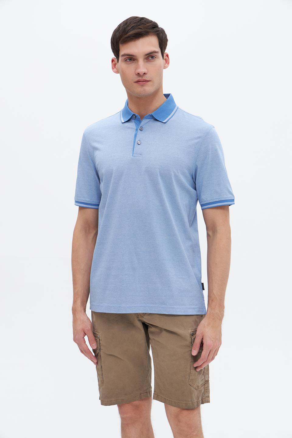 Поло Bugatti голубое с полоской